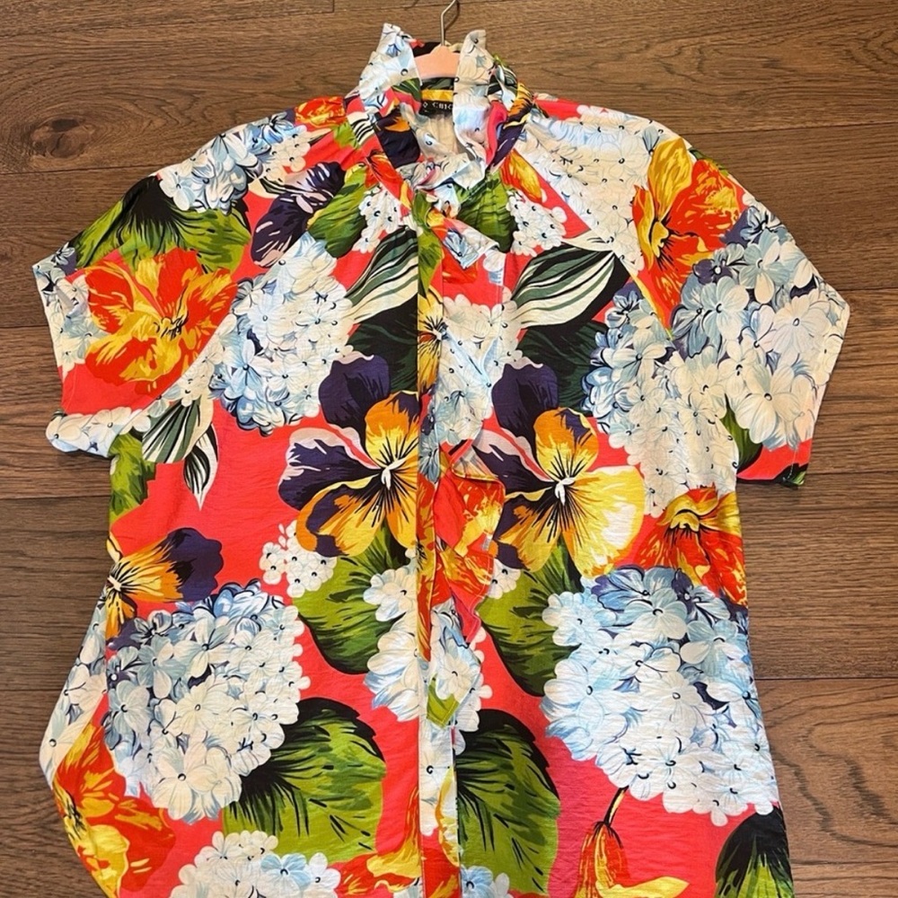 Women’s floral ruffled shirt neckline ruffle by Boho Chic size large - Picture 8 of 8